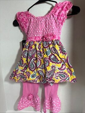 Ann Loren pink polka dot 2 piece outfit size 6